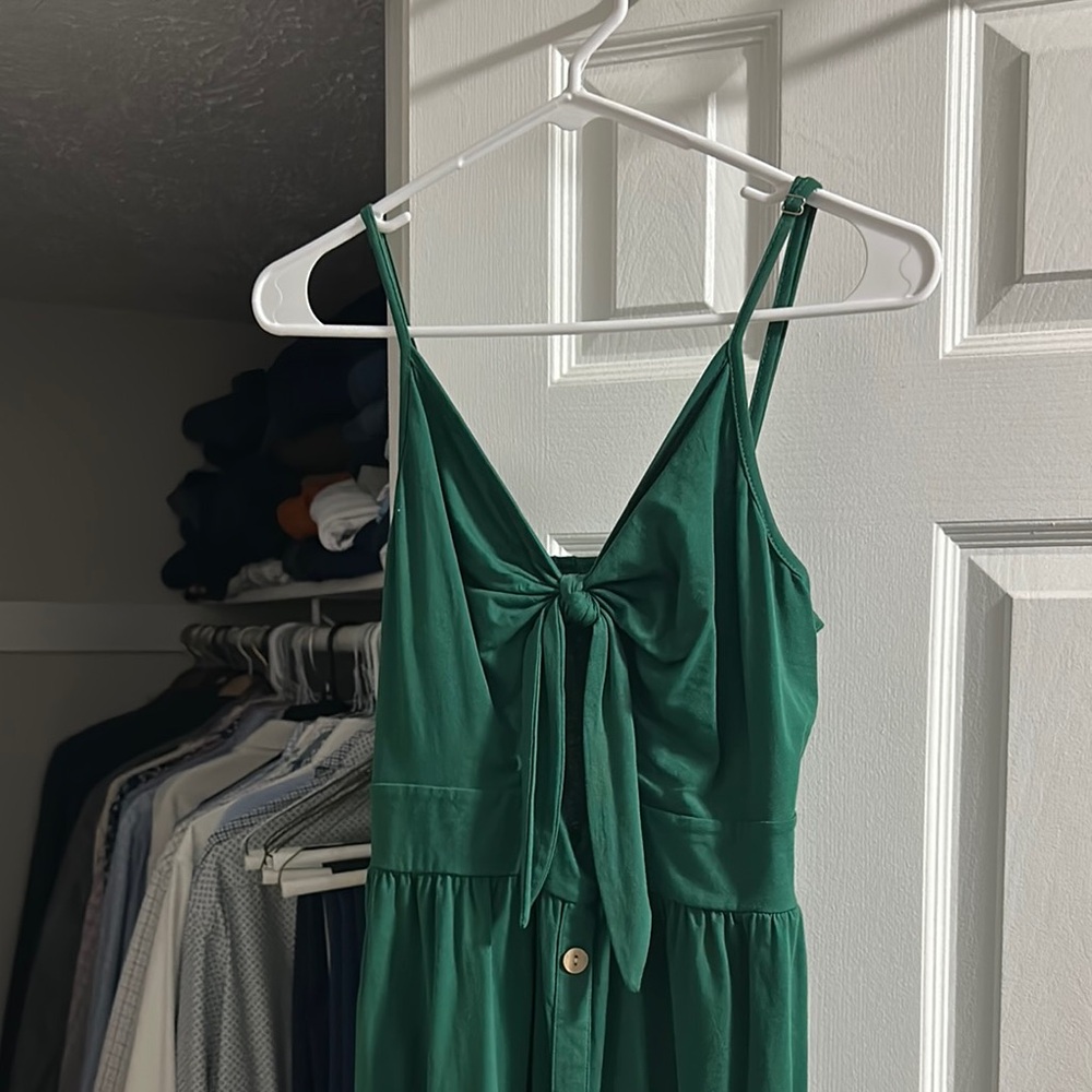 Dark green Dress with key hole tie at chest.